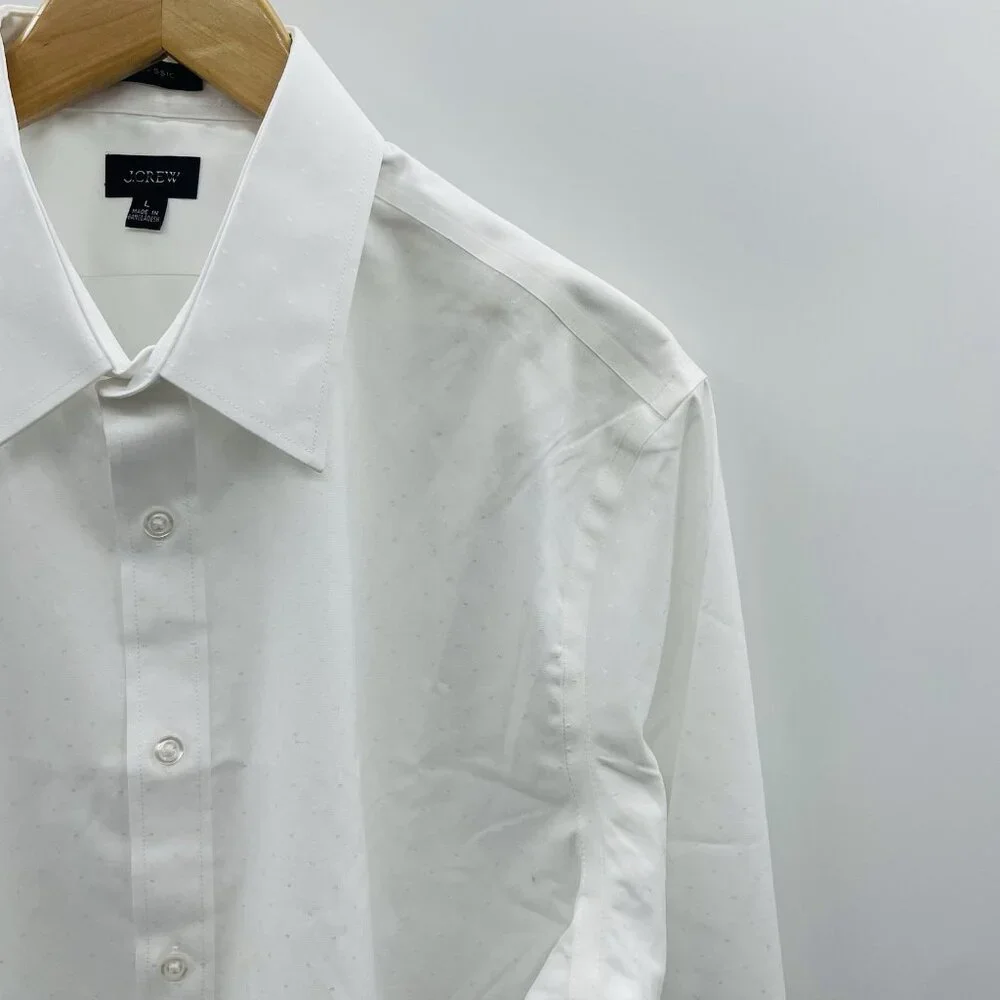 J Crew Mens Large Printed Bowery Wrinkle-Free Dobby‎ Dress Shirt White $98 1910